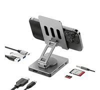 VBESTLIFE Soporte de Estación de Acoplamiento para Tableta 8 en 1, Concentrador Giratorio Tipo C con Ranura para Tarjeta de Memoria/Carga Rápida 4K 60Hz HDMI/100W PD, para Steam Deck,