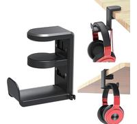 VBESTLIFE Soporte Giratorio para Auriculares, Soporte para Auriculares para Juegos de PC, Abrazadera Ajustable Debajo del Colgador del Escritorio con de 360° y Organizador de Clips (Black)