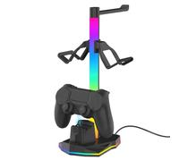 VBESTLIFE Soporte para Auriculares para Juegos, Accesorios para PC, Soporte para Controlador RGB con 2 USB 2.0 y USB C, para Auriculares de 4 Modos para Todos los Accesorios para