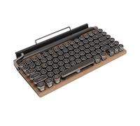 VBESTLIFE Teclado de Máquina de Escribir Retro, 83 Teclas Teclado Mecánico Inalámbrico Bluetooth Vintage con Tapa Redonda de Metal para PC de Escritorio (Color de Grano de Madera)