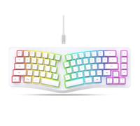 VBESTLIFE Teclado Ergonómico con Cable, Teclado Dividido de 69 Teclas, Retroiluminación RGB Vibrante, Plug and Play, con Cable USB C, para Juegos en Casa y Oficina (White)