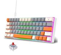 VBESTLIFE Teclado Mecánico con Cable, Teclado Compacto Intercambiable en Caliente de 63 Teclas con Cable Desmontable, para Escribir en PC y Portátil para Juegos (Interruptor Rojo Blanco Gris Naranja
