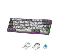 VBESTLIFE Teclado Mecánico Portátil para Juegos 60%, Miniteclado Compacto de Oficina con Cable de 68 Teclas con Interruptor Azul, Retroiluminación LED (Interruptor Azul - Gris Blanco)