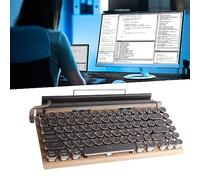 VBESTLIFE Teclado Mecánico, Teclado de Máquina de Escribir Inalámbrico Retroiluminado RGB con Teclas Redondas Vintage, Conexión Trimodo, Compatible con, iOS (Color de Grano de Madera)