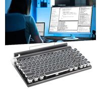 VBESTLIFE Teclado Mecánico, Teclado de Máquina de Escribir Inalámbrico Retroiluminado RGB con Teclas Redondas Vintage, Conexión Trimodo, Compatible con, iOS (Black)