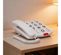 VBESTLIFE Teléfono con Cable de Teclas Grandes, Función de Rellamada de Marcación Rápida con un Solo Toque, Teléfono Fijo con Timbre Fuerte de 110 DB y LED Intermitente para Personas Mayores (White)