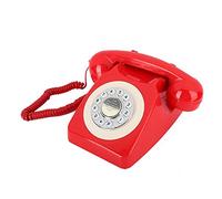 VBESTLIFE Teléfono de Línea Fija Roja, Teléfono de Escritorio con Cable Retro con Función Redina, Teléfono Giratorio Antiguo y Antiguo con Campana Mecánica de Cobre para la Escuela de