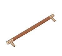 VBESTLIFE Tirador de Barra de Gabinete de Latón y Cuero Dorado, Paso de Orificio de 224MM, para Cajón de Armario, Herrajes de Cocina Nórdicos de Lujo Ligeros (marrón claro)