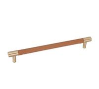 VBESTLIFE Tirador de Puerta de Gabinete con Paso de Orificio de 224 Mm, Tirador de Barra de Armario de Lujo Ligero de Latón y Cuero con Tornillos, de Gabinete Dorado para Cocina (marrón claro)