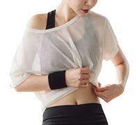 VBESTLIFE Top de Malla para Cubrir, Camiseta de Malla Suelta de Secado Rápido de Manga Corta para Mujer para Verano, Fitness, Yoga, Ciclismo (Blanco)