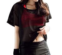 VBESTLIFE Top de Malla para Cubrir, Camiseta de Malla Suelta de Secado Rápido de Manga Corta para Mujer para Verano, Fitness, Yoga, Ciclismo (Negro)