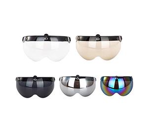 VBESTLIFE Visera Universal para Casco, Protector Solar a Prueba de Viento para Cascos de Motocicleta de Media Cara, Lente Deslizante de 3 Broches con Protección UV, Visera Teñida de Humo