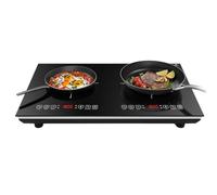 VBGK 3600W Placa Inducción 2 Fuegos, Placa Cocina 2 Fogones, 8 Niveles, Controles Táctiles, Bloqueo de Seguridad, Temporizador de 3 Horas, Fácil Limpieza