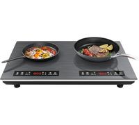 VBGK Placa Inducción 2 Fuegos, Placa de Inducción Doble con Control Independiente, Vitro Induccion 3600W, 10 Niveles, Control Táctil, Temporizador y Bloqueo para Niños, Calefacción Rápida