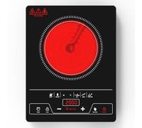 VBGK Placa Vitrocerámica 1 Fuegos 2000W, Indicador de Alta Temperatura, Controles Táctiles, Bloqueo para Niños, 8 Niveles de Potencia, Cocina de Cerámica para Todas Ollas