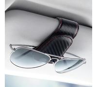VBGURR Soporte Gafas Coche en Cuero, Clip para Gafas de Sol Auto con Sujeción Magnética, Porta Gafas para Visera de Coche, Soporte para Tarjetas y Tickets (Fibra de Carbono)