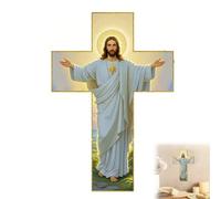 VBLCTS Cruz de pared de madera vintage de Jesucristo, crucifijo católico, regalo de arte cristiano espiritual, decoración religiosa hecha a mano de 12 pulgadas para sala de estar, dormitorio o espacio