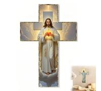 VBLCTS Cruz de pared de madera vintage de Jesucristo, crucifijo católico, regalo de arte cristiano espiritual, decoración religiosa hecha a mano de 12 pulgadas para sala de estar, dormitorio o espacio