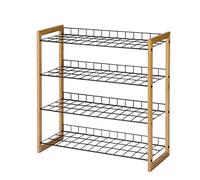 VBNCUUIOPO Organizador de 4 niveles para armario, combinación de hierro forjado, estante de almacenamiento de zapatos para el hogar, organizador de almacenamiento simple de 4 capas, madera natural