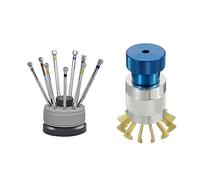 VBPCEFZTLK Conjunto de 9 Destornilladores de reloj profesional en stand & 1x Crystal Lift Glass Cop Reapre de reloj Retire la plataforma de cristal azul kit de herramientas de reparación
