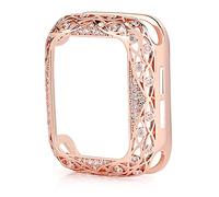 VBPCEFZTLK Funda de cobre brillante para mujer compatible con Apple Watch de 44/40 mm, 42/38 mm, carcasa de metal tallado compatible con iWatch Series SE/6/5/4/3/2 (oro rosa, 1.73 pulgadas)