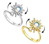 VBSJAH Piedra Lunar Anillo, 2 anillos de ansiedad para mujer, anillos giratorios abiertos ajustables para mujeres ansiosas, Regalos Ideal para Mujeres Niñas Hombre