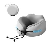Vbvbip Almohada cervical de viaje de espuma viscoelástica gris - Soporte ergonómico para aviones, vuelos largos y viajes en coche/Comodidad premium con funda lavable y caja de almacenamiento portátil