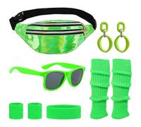 Vbxvsa Disfraz de los años 80 para mujer, disfraz de aeróbic de neón en verde con riñonera, diadema, mallas y gafas de sol, estilo retro de los años 80, para carnaval y Halloween (verde1)