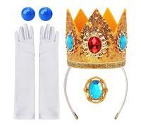 Vbxvsa Princesa Peach Accesorios Set 4 Piezas Mujer Niña Princesa n Ropa, Corona Corona Broche Azul 、Pendientes y Guantes Blancos, Elegante Disfraz de Princesa de Cuento de Hadas Accesorios