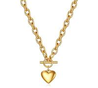 VCCKNB JEWELRY Collar de cadena para mujer, chapado en oro blanco de 18 quilates, con eslabones cubanos gruesos y luna de corazón, joyería hipoalergénica. (A-Collar de cadena con corazón de oro)