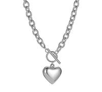 VCCKNB JEWELRY Collar de cadena para mujer, chapado en oro blanco de 18 quilates, con eslabones cubanos gruesos y luna de corazón, joyería hipoalergénica. (D-Collar de cadena de corazón)