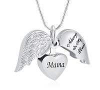 VCCWYQK Collar con colgante de urna con forma de corazón y alas de ángel para cenizas, recuerdo, joyería de cremación para mujeres y hombres, Acero inoxidable, No es una piedra preciosa
