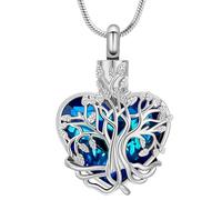 VCCWYQK Collar con urna del Árbol de la Vida para cenizas, corazón, joyería de cremación en acero inoxidable con cristal, joyería de urna, regalos para mujeres, talla única, Acero inoxidable, No es