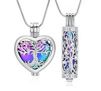 VCCWYQK Collar con urna del árbol de la vida para cenizas de cremación, joyería con frascos huecos en forma de cilindro, medallones conmemorativos, soportes de cenizas para mujeres, hombres y mascotas