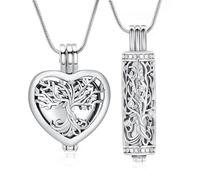 VCCWYQK Collar con urna del árbol de la vida para cenizas de cremación, joyería con frascos huecos en forma de cilindro, medallones conmemorativos para mantener las cenizas para mujeres, hombres y
