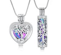 VCCWYQK Collar con urna del árbol de la vida para cenizas, joyería de cremación con frascos huecos en forma de cilindro, medallones conmemorativos para portar cenizas para mujeres, hombres y mascotas