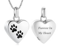 VCCWYQK Collar de urna con estampado de huellas de corazón para cenizas para mascotas, acero inoxidable, joyería de cremación, colgante conmemorativo para perro, gato, ceniza, Acero inoxidable, No es