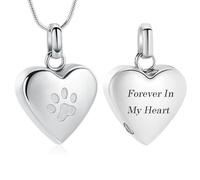 VCCWYQK Collar de urna con estampado de huellas de corazón para cenizas para mascotas, acero inoxidable, joyería de cremación, colgante conmemorativo para perro, gato, ceniza, Acero inoxidable, No es
