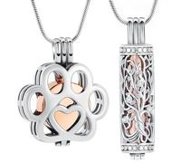 VCCWYQK Collar de urna de árbol de la Vida para Cenizas de cremación con Botella Hueca, Cilindro Keepsake Memorial Lockets Ceniza Titular para Mujeres Hombres Mascotas