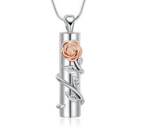VCCWYQK Collar de urna de flor de rosa con cilindro hueco para cenizas para mujeres y hombres, joyería de cremación, colgante de urna de recuerdo, medallón conmemorativo para un ser querido, talla