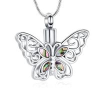 VCCWYQK Collar de urna de mariposa para cenizas, acero inoxidable, recuerdo de urna conmemorativa para cenizas, joyería de cremación, Acero inoxidable, No es una piedra preciosa