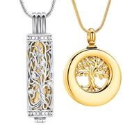 VCCWYQK Collar de urna para cenizas para mujeres hombres círculo árbol de la vida eternidad conmemorativo colgante ceniza cremación joyería, One size, Acero inoxidable, Sin piedra preciosa