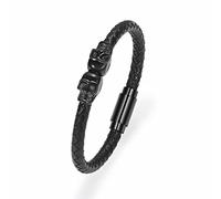 VCCWYQK Cremación joyas cráneo urna pulsera para cenizas para hombres mujeres Keepsake Memorial brazalete brazalete trenzado cuero cremación pulsera, 20cm, Acero inoxidable, Sin gemas