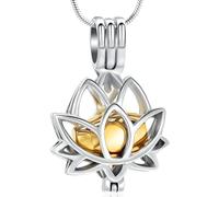 VCCWYQK Joyería de cremación para cenizas, collar con colgante de flor de loto con mini urna de recuerdo, joyería conmemorativa de cenizas, Acero inoxidable, No es una piedra preciosa