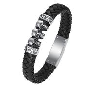 VCCWYQK Pulsera de urna de cráneo para cenizas para hombres y mujeres Keepsake Memorial brazalete brazalete de cuero trenzado pulsera de cremación, 18cm, Acero inoxidable, Sin piedra preciosa