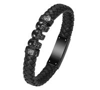 VCCWYQK Pulsera de urna de cráneo para cenizas para hombres y mujeres Keepsake Memorial brazalete brazalete de cuero trenzado pulsera de cremación, 18cm, Acero inoxidable, Sin piedra preciosa