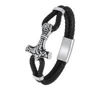 VCCWYQK Pulsera de urna de Viking Thor con martillo de Thor para hombre, pulsera de piel trenzada, brazalete de piel sintética, urna conmemorativa, joyería funeraria, regalo de Keepsake