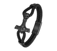 VCCWYQK Pulsera vikinga con martillo de Thor para cenizas para hombres y mujeres, pulsera de cuero trenzado, joyería conmemorativa, regalo de recuerdo funerario, 24cm, Acero inoxidable, No es una