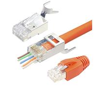 VCELINK 2.ª generación 10 Unidades Conectores RJ45 Cat 7 Cat6A Blindado Pasante Pass Through Para Cable de Red Cat7 Cat6A con Guía y Funda de Cable (naranja*20)