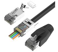 VCELINK 2.ª generación 10 Unidades Conectores RJ45 Cat 7 Cat6A Blindado Pasante Pass Through Para Cable de Red Cat7 Cat6A con Guía y Funda de Cable (Negro*10)